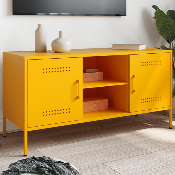 Mueble de TV de acero amarillo mostaza 100.5x39x50.5 cm