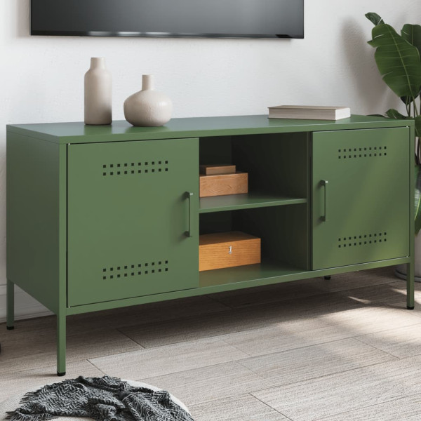 Mueble de TV de acero verde oliva 100.5x39x50.5 cm