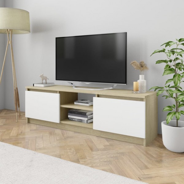 Mueble de TV de aglomerado blanco roble Sonoma 120x30x35.5 cm
