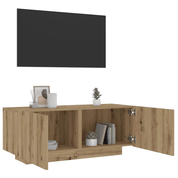 Mueble de TV luces LED madera roble artisan 100x35x40 cm