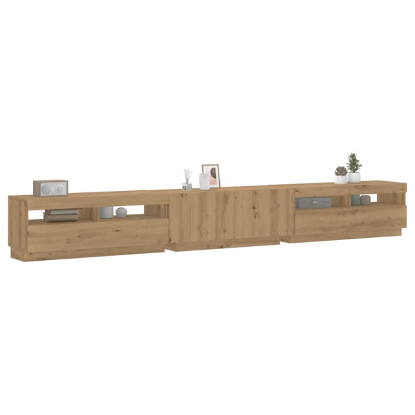 Mueble de TV luces LED madera roble artisan 300x35x40 cm