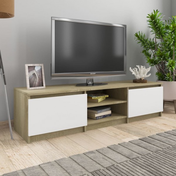 Mueble de TV madera contrachapada blanco y roble 140x40x35.5 cm