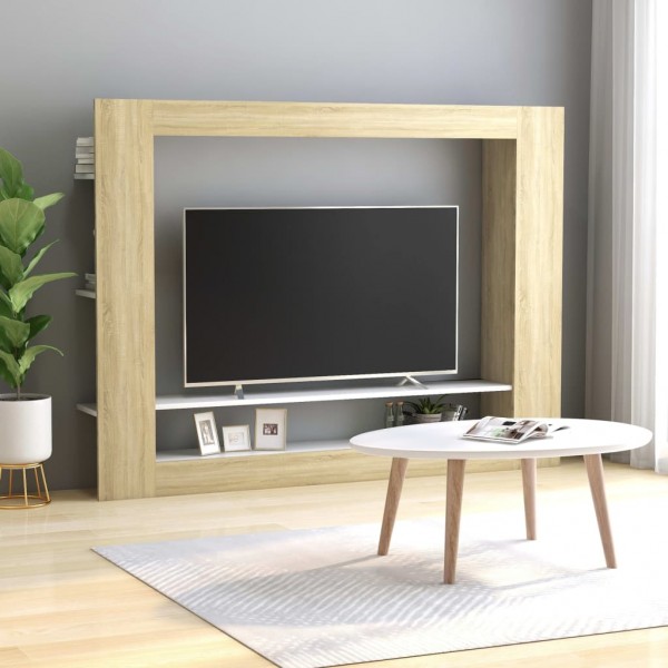 Mueble de TV madera contrachapada blanco y roble 152x22x113cm