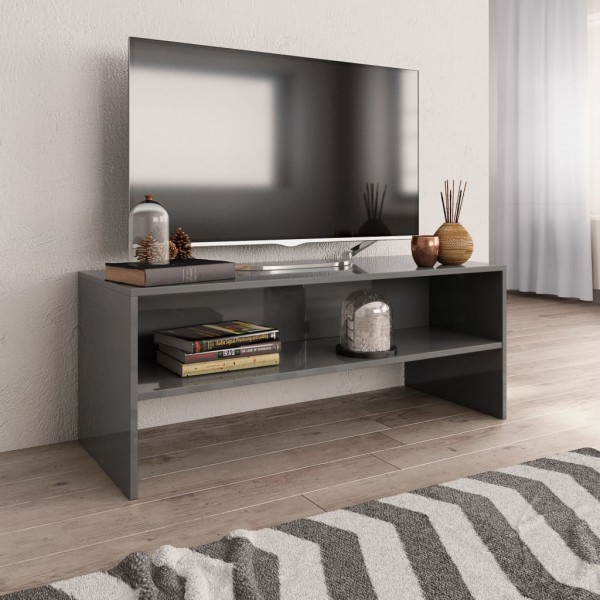 Mueble de TV madera contrachapada gris brillante 100x40x40 cm