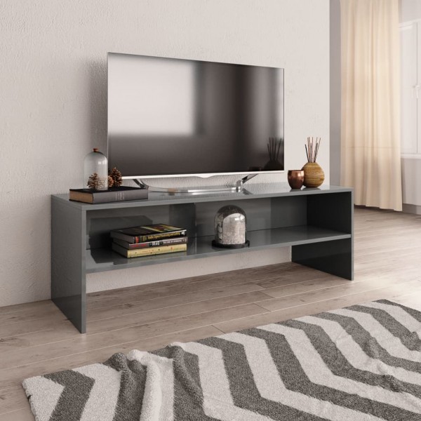 Mueble de TV madera contrachapada gris brillante 120x40x40 cm