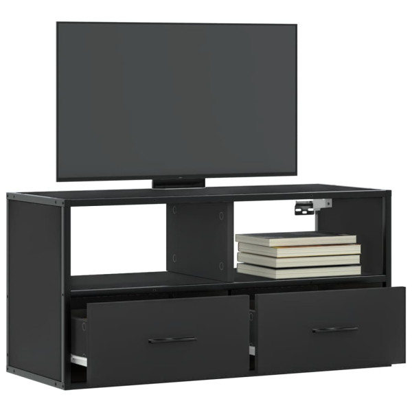 Mueble de TV metal y madera de ingeniería negro 80x31x39.5 cm