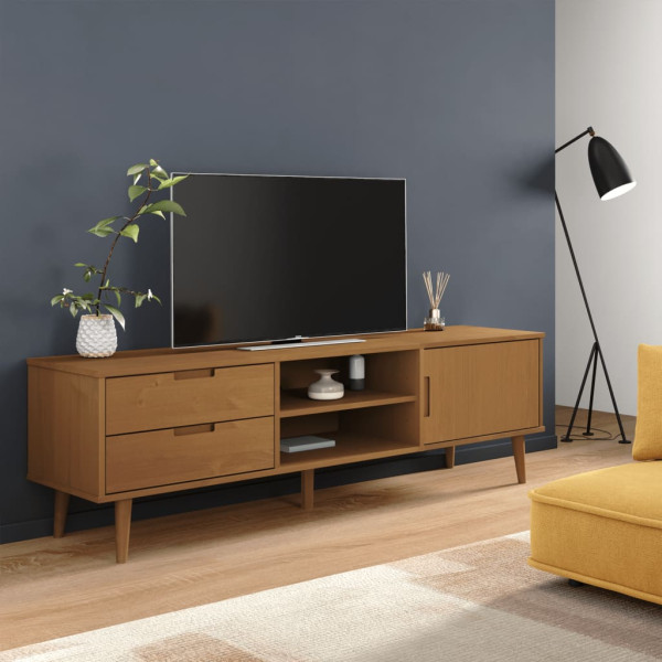 Mueble de TV MOLDE madera maciza de pino marrón 158x40x49 cm