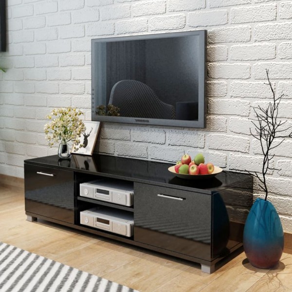 Mueble de TV negro brillo 120x40.5x35 cm