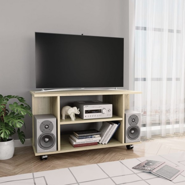 Mueble de TV ruedas madera contrachapada color roble 80x40x40cm