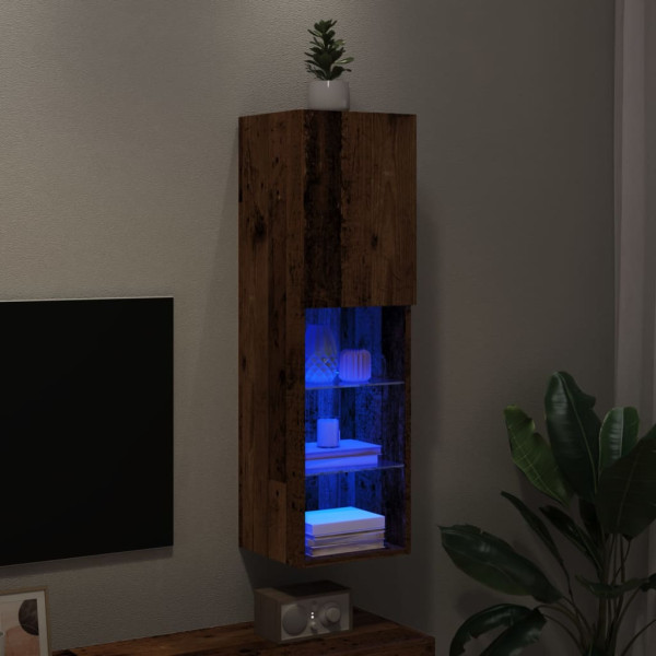 Mueble para TV con luces LED madera envejecida 30.5x30x102 cm