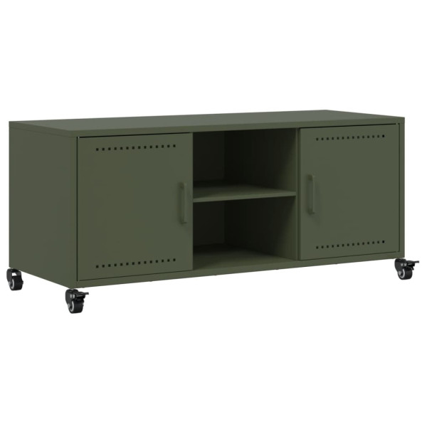 Mueble TV acero laminado en frío verde oliva 100.5x39x43.5 cm