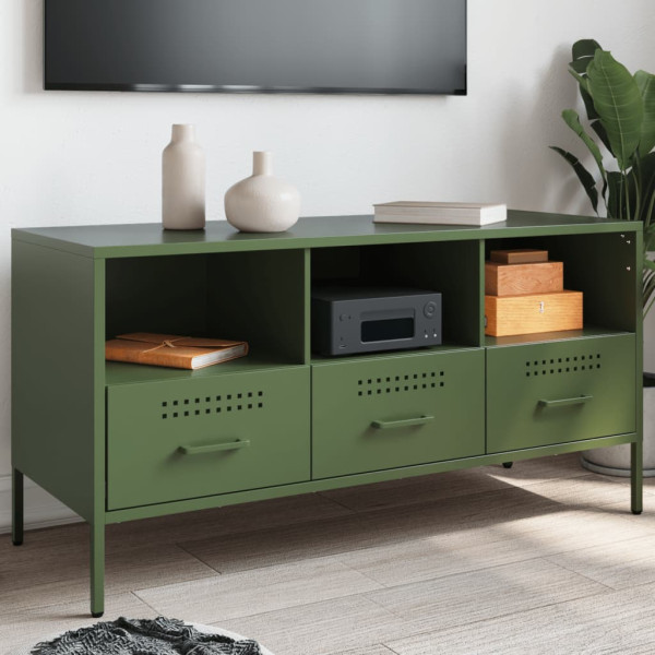 Mueble TV acero laminado en frío verde oliva 100.5x39x50.5 cm