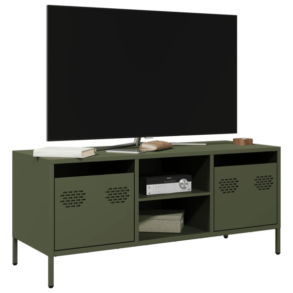 Mueble TV acero laminado en frío verde oliva 101.5x39x43.5 cm