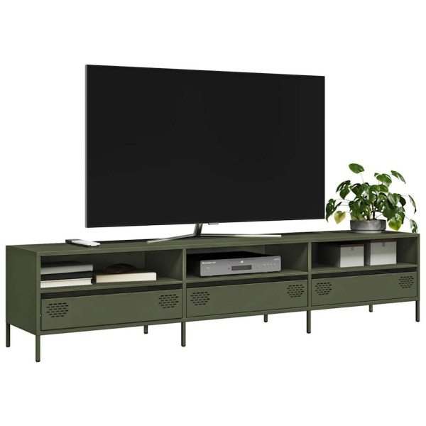 Mueble TV acero laminado en frío verde oliva 202x39x43.5 cm