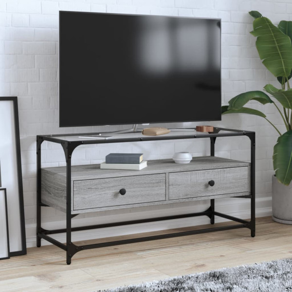 Mueble TV cristal y madera ingeniería gris Sonoma 98x35x51 cm