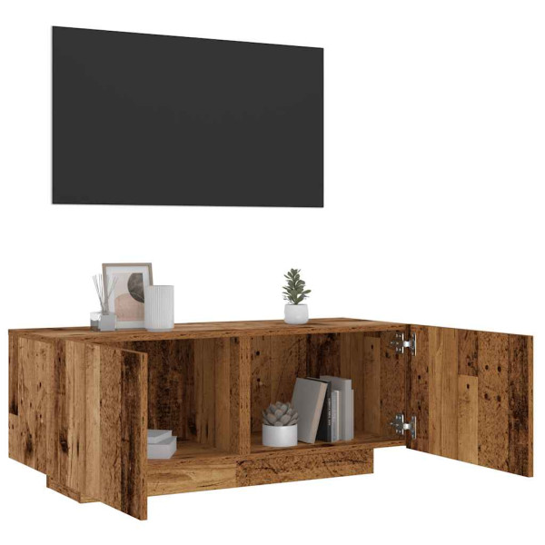Mueble TV luces LED madera ingeniería envejecida 100x35x40 cm