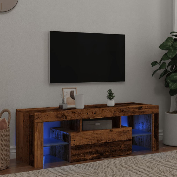 Mueble TV luces LED madera ingeniería envejecida 120x36.5x40 cm
