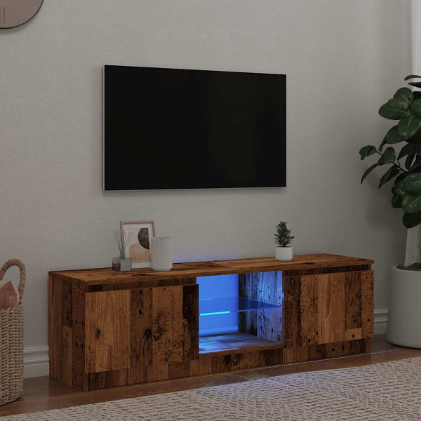 Mueble TV luces LED madera ingeniería envejecida 140x40x35.5 cm
