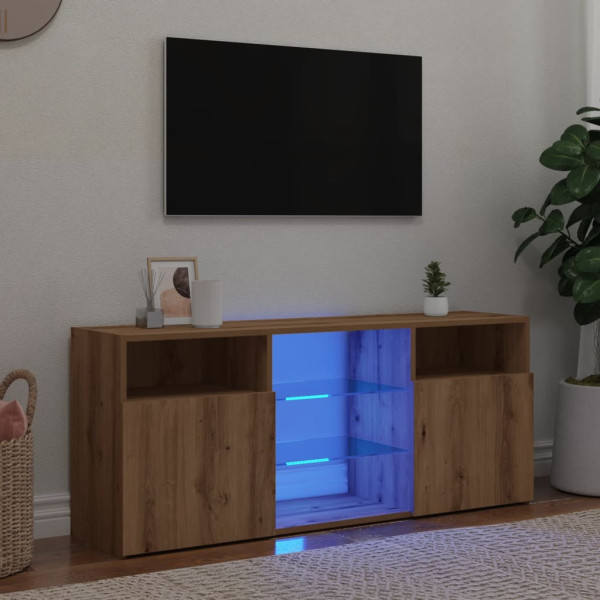 Mueble TV luces LED madera ingeniería roble artisan 120x30x50cm