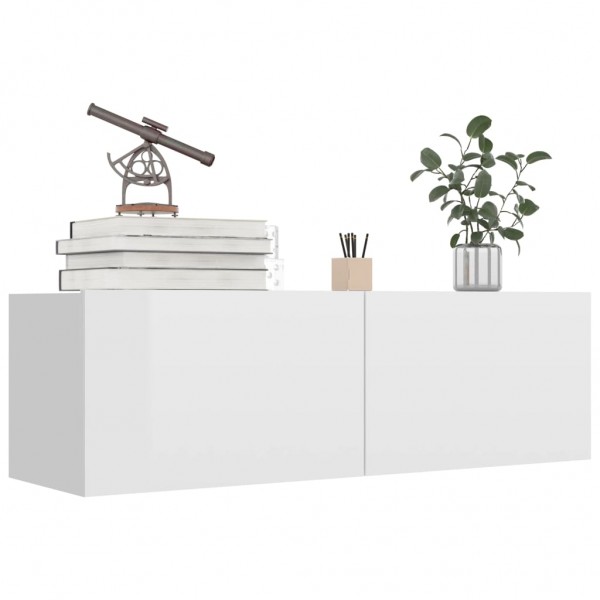 Mueble TV madera contrachapada blanco brillante 100x30x30 cm