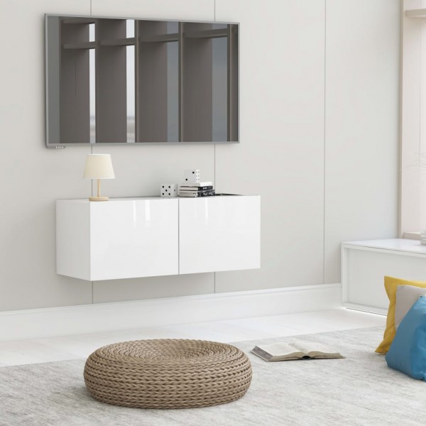 Mueble TV madera contrachapada blanco brillante 80x30x30 cm