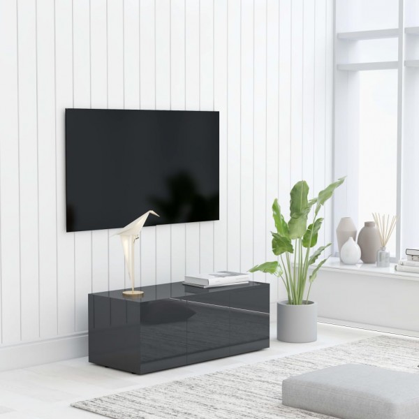Mueble TV madera contrachapada gris brillante 80x34x30 cm