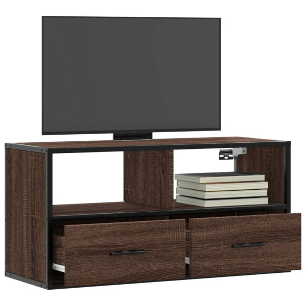 Mueble TV madera ingeniería y metal marrón roble 80x31x39.5 cm