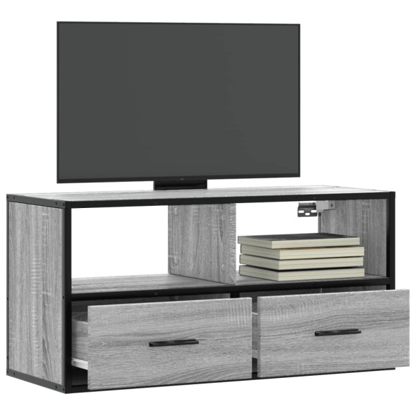 Mueble TV madera ingeniería y metal roble ahumado 80x31x39.5 cm