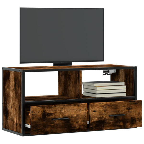 Mueble TV metal y madera contrachapada roble humo 80x31x39.5 cm