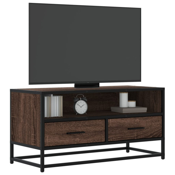 Mueble TV metal y madera ingeniería marrón roble 80x34.5x40 cm