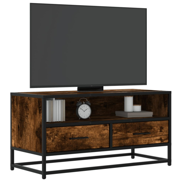 Mueble TV metal y madera ingeniería roble humo 80x34.5x40 cm