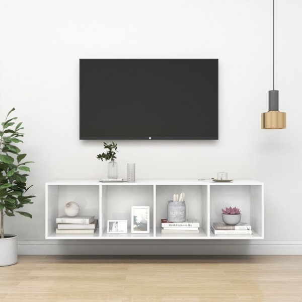 Mueble TV pared contrachapada blanco brillo 37x37x142.5 cm