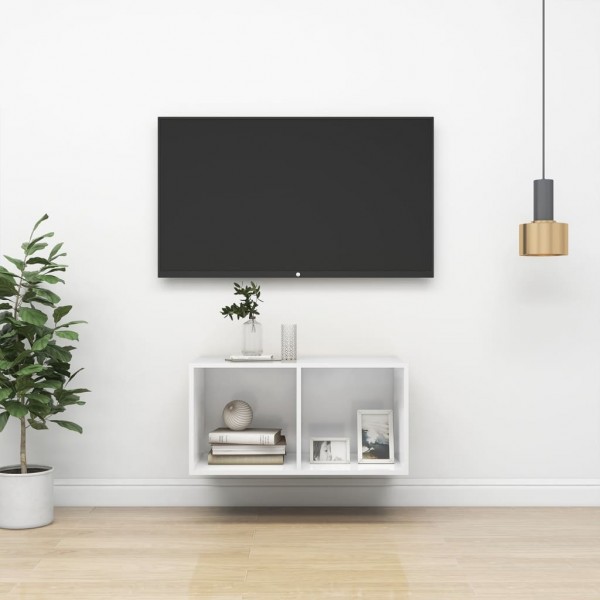 Mueble TV pared madera contrachapada blanco brillo 37x37x72 cm