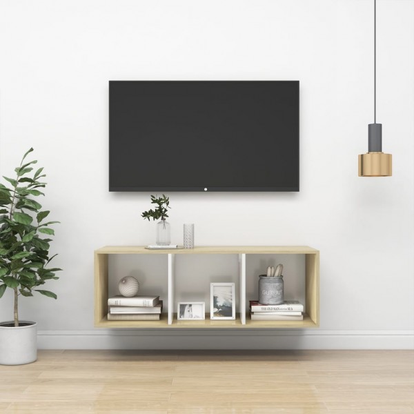 Mueble TV pared madera contrachapada blanco roble 37x37x107 cm