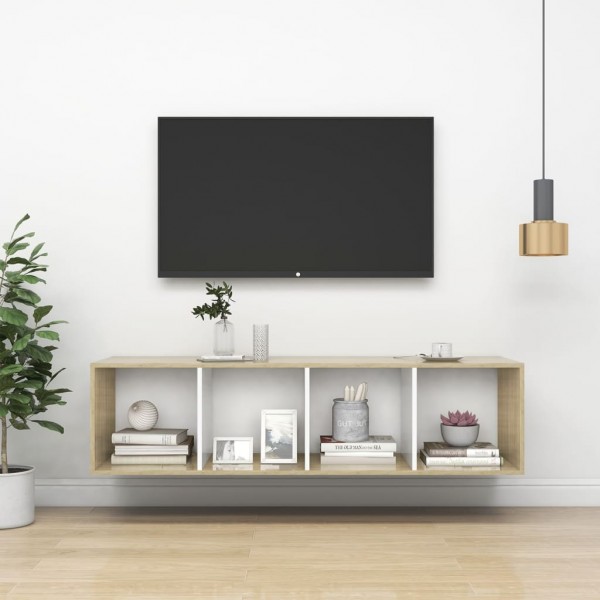 Mueble TV pared madera contrachapada blanco roble 37x37x142.5cm