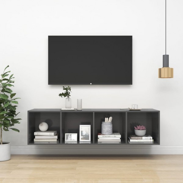Mueble TV pared madera contrachapada gris brillo 37x37x142.5 cm
