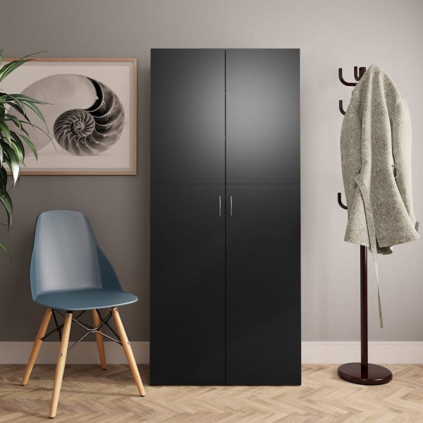 Mueble zapatero de madera contrachapada negro 80x35.5x180 cm