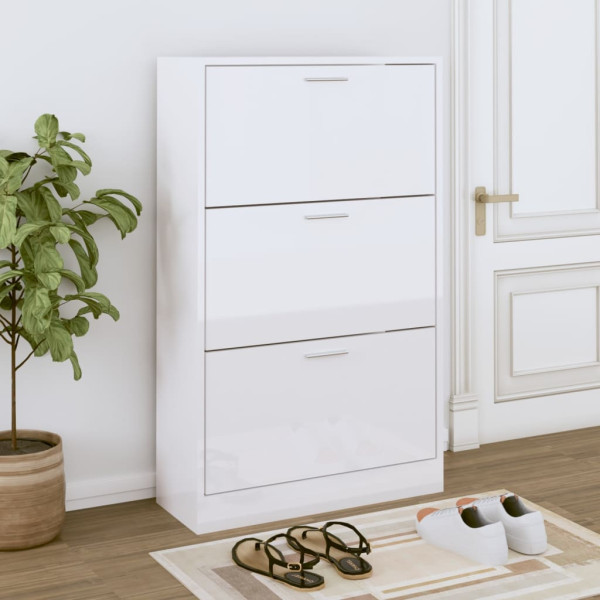 Mueble zapatero madera contrachapada blanco brillo 63x24x103 cm