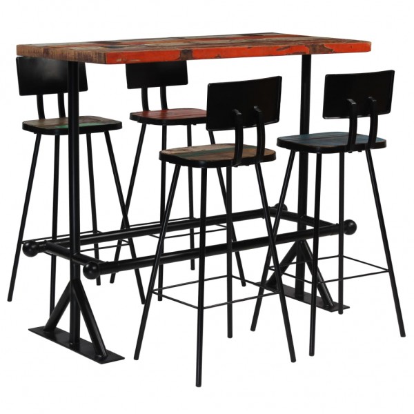 Muebles de bar 5 piezas madera maciza reciclada multicolor