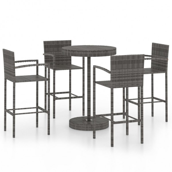 Muebles de bar de jardín 5 piezas ratán sintético gris