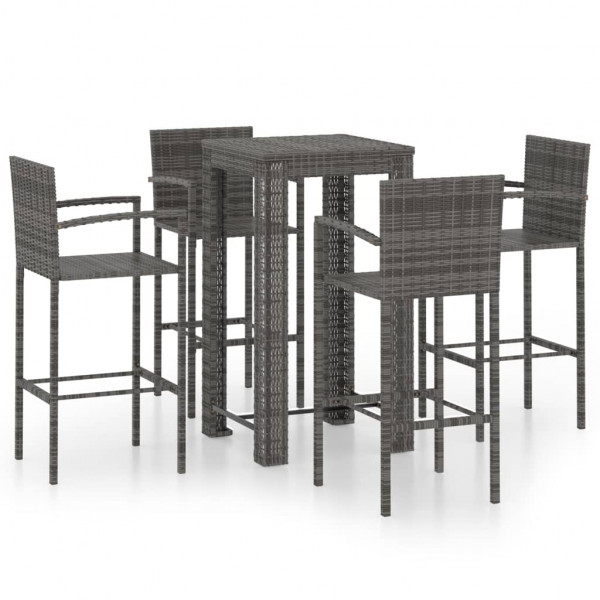 Muebles de bar de jardín 5 pzas ratán PE reposabrazos gris