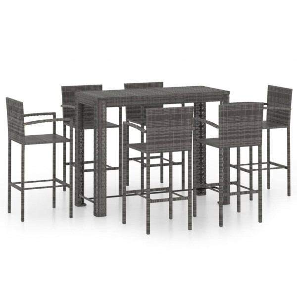Muebles de bar de jardín 7 pzas ratán PE reposabrazos gris