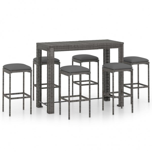 Muebles de bar para jardín 7 pzas cojines ratán sintético gris