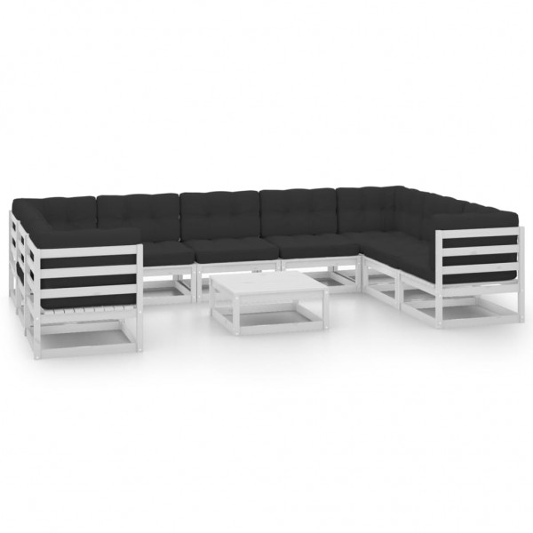 Muebles de jardín 10 piezas con cojines blanco madera de pino