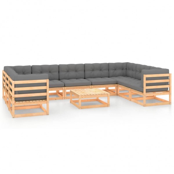 Muebles de jardín 10 piezas con cojines madera de pino maciza