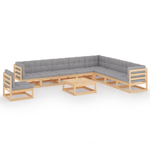 Muebles de jardín 10 pzas con cojines de madera de pino maciza