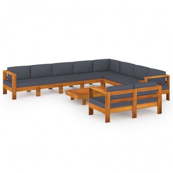 Muebles de jardín 10 pzas con cojines madera acacia gris oscuro