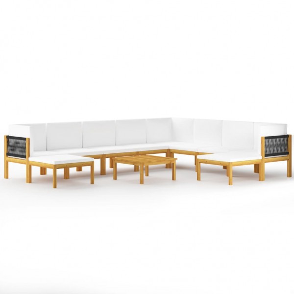 Muebles de jardín 11 pzas cojines crema madera maciza acacia