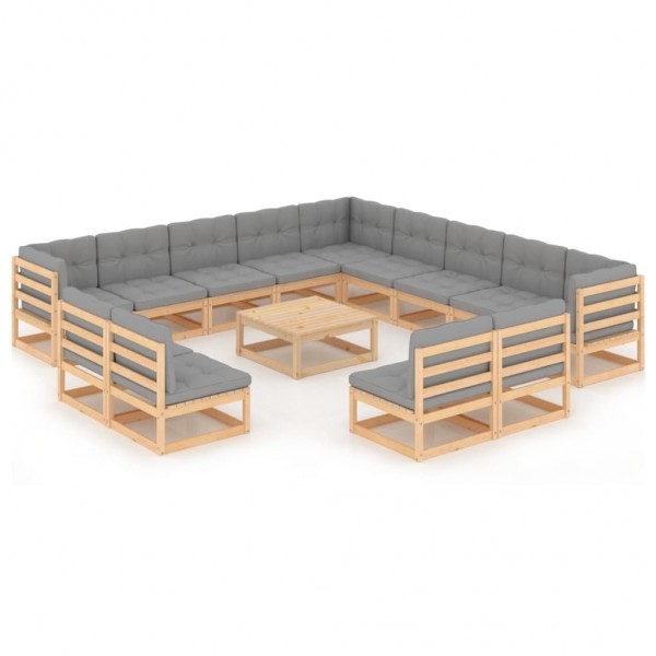 Muebles de jardín 14 pzas con cojines de madera de pino maciza