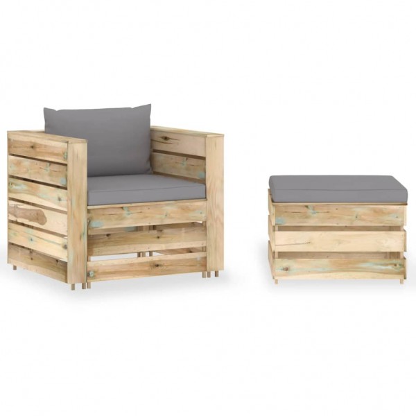 Muebles de jardín 2 piezas con cojines madera impregnada verde